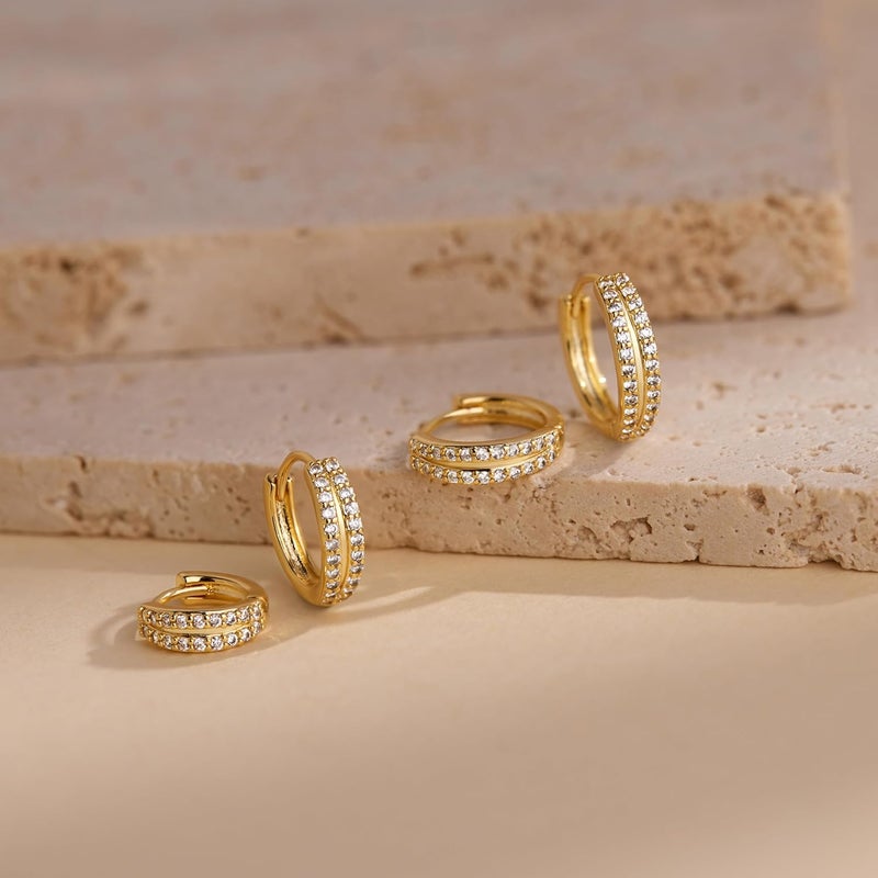 Poxtex Small Gold Huggie Hoop Earrings Set for Women Men Hypoallergenic 14K Plated Stack Cartilage Earrings, Multiple Piercing Lightweight Mini Thin Cute Dainty Trendy Jewelry Set Christmas Gifts for Women - Image 5